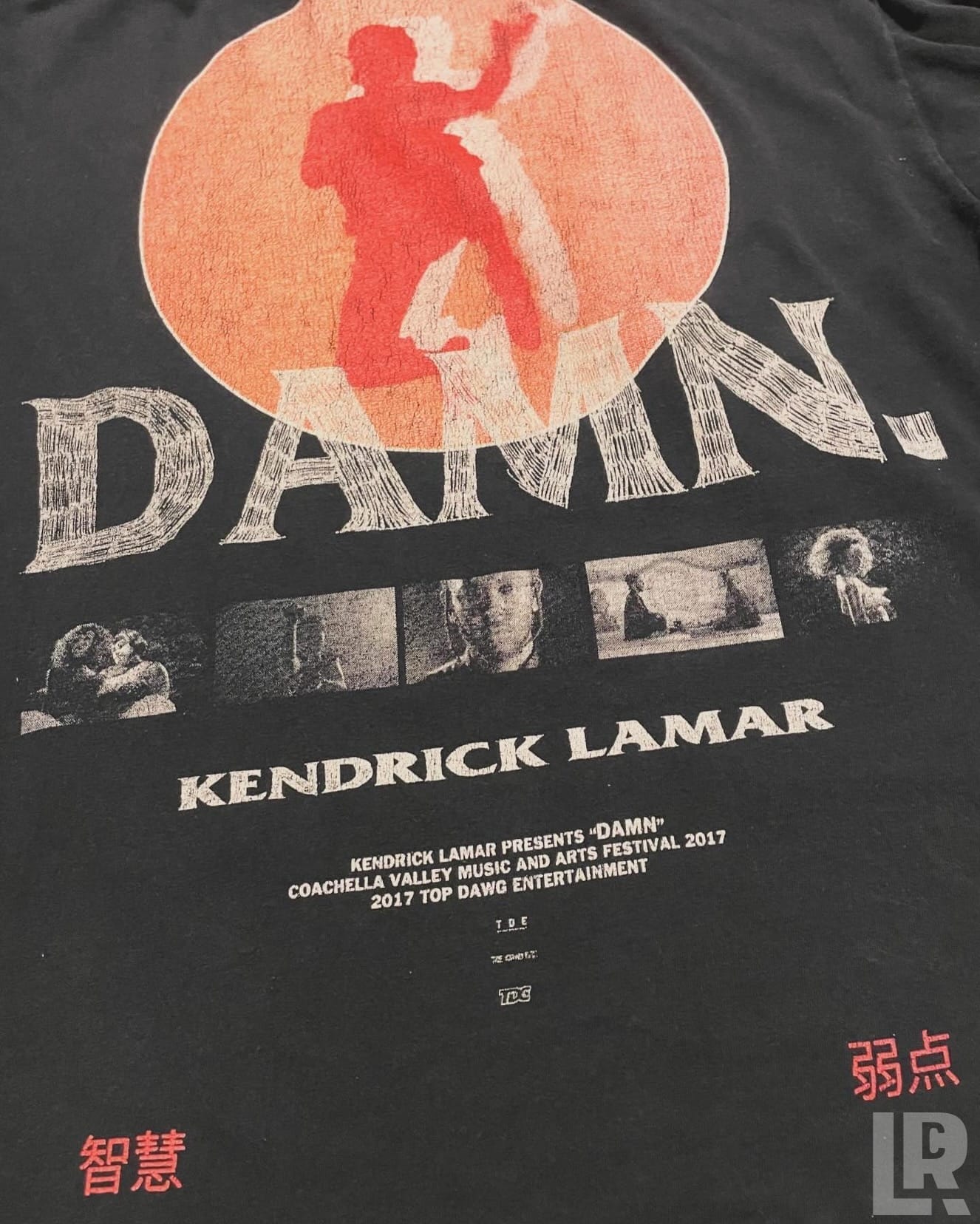 Black Kendrick Lamar DAMN. Coachella 2017 merchandise t-shirt laid flat